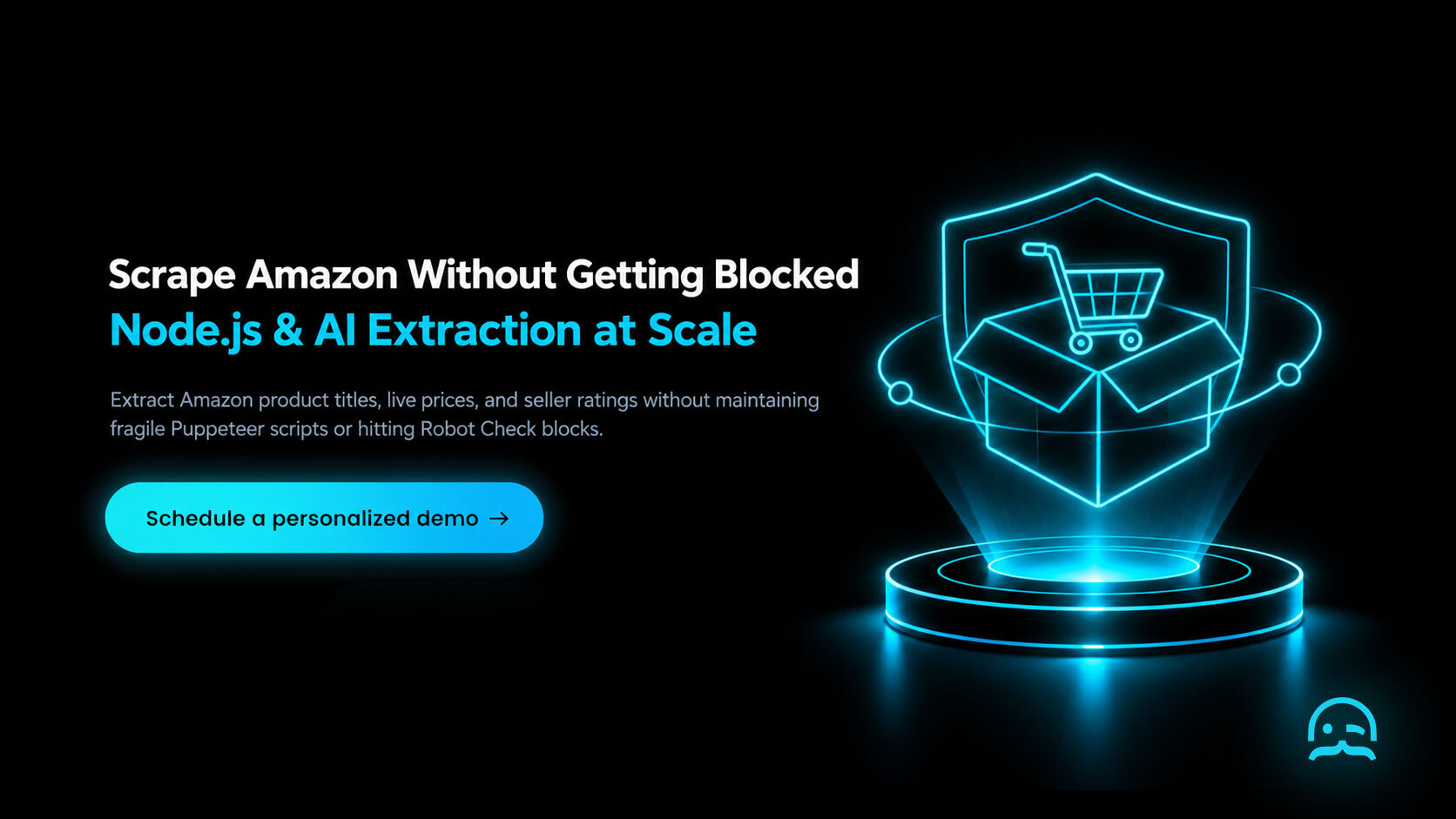 MrScraper Amazon scraper call to action banner showing automated dynamic product extraction, CAPTCHA bypass, and a schedule a personalized demo button.